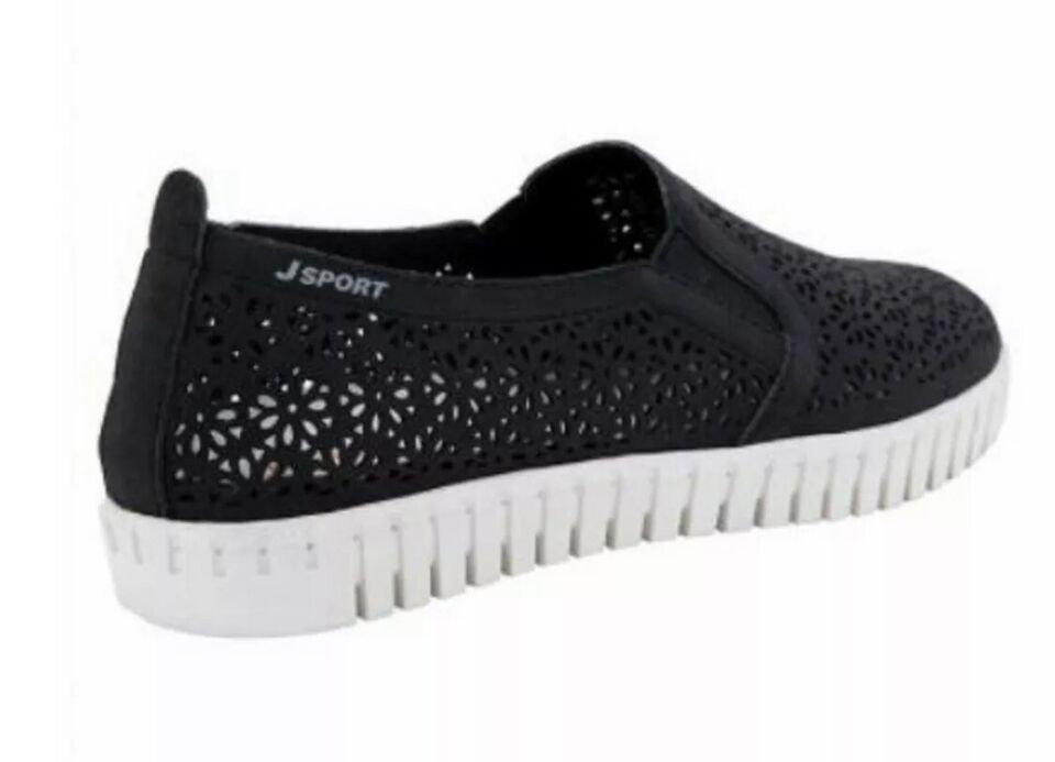 Zapatos sin cordones con estampado floral cortado a láser para mujer de JSport, color negro 