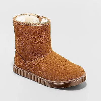 Girls' Hannah Zipper Winter Shearling Style Boots - Cat & Jack Brown