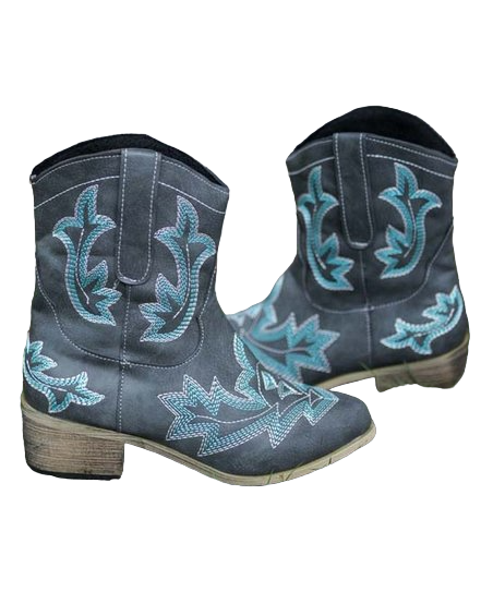 Zilver Women's Charcoal & Aqua Stitch-Accent Cowboy Boot