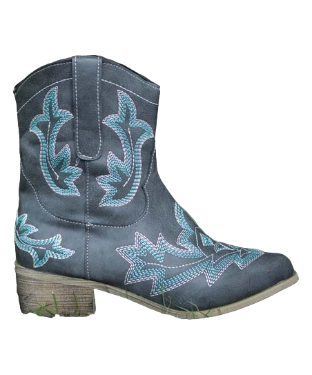 Zilver Women's Charcoal & Aqua Stitch-Accent Cowboy Boot