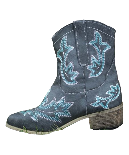 Zilver Women's Charcoal & Aqua Stitch-Accent Cowboy Boot