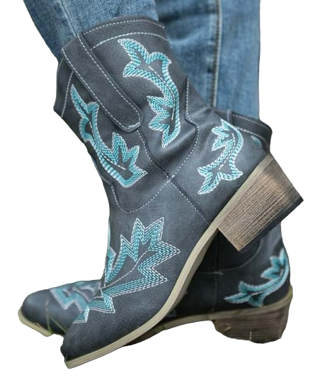 Zilver Women's Charcoal & Aqua Stitch-Accent Cowboy Boot